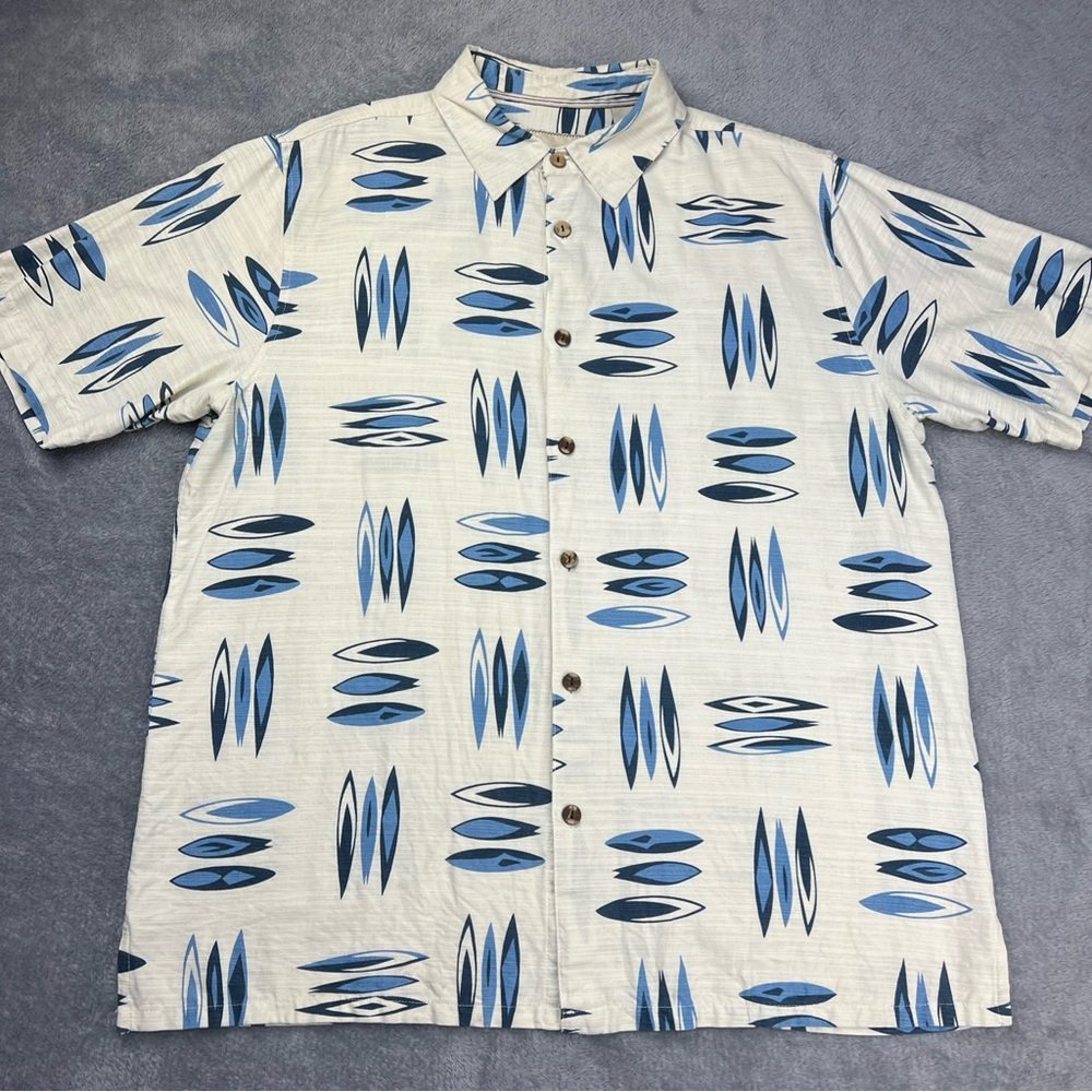 Island Republic Men’s XL 100% Silk Hawaiian Shirt Cream Tropical Button Up EUC